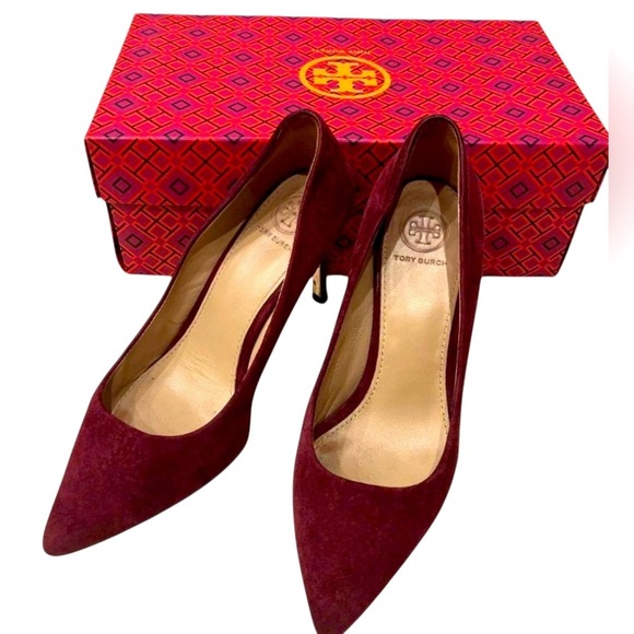 Tory Burch Elana Suede 85mm Pumps Heels Pointed Toe - Picture 2 of 9